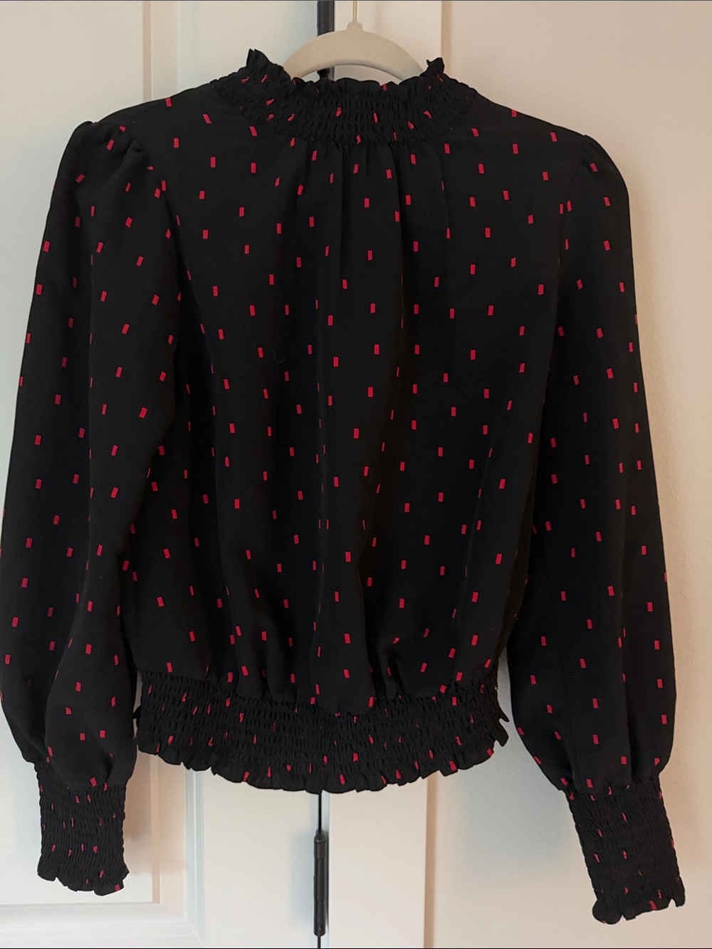 Sanctuary Black Blouse with Small Red Dot Print